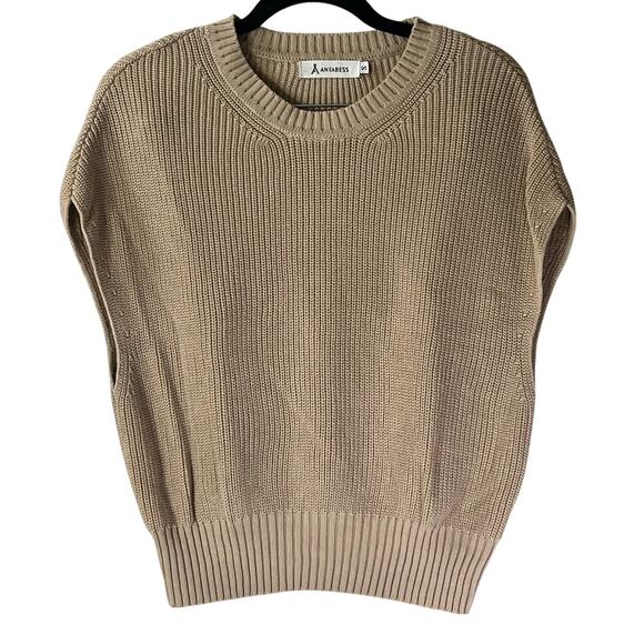 Anrabess Tan Ribbed Sleeveless Crew Neck Sweater Vest Regular Size Small - Picture 1 of 4